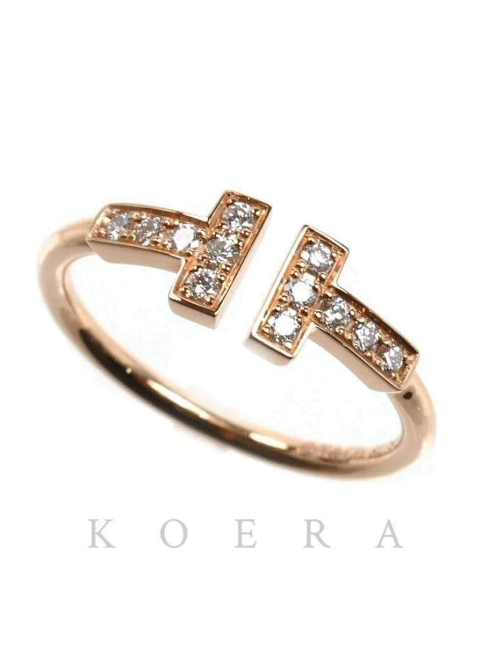Tiffany & Co 18K Pink Gold T Wire Ring Diamond Vintage